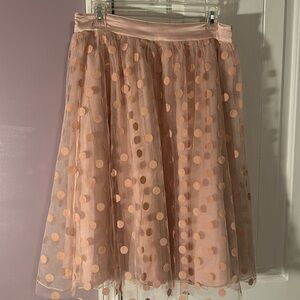 Ryu Boutique blush pink polka dot tulle midi skirt SzL NWT